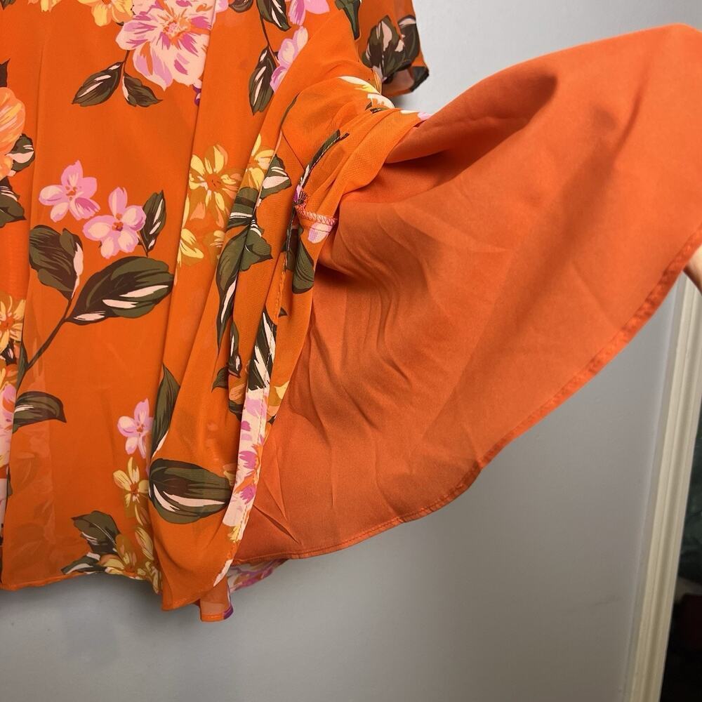 NWT Donna Morgan Bell Sleeve Floral Dress Sz 12 Orange Vacation Flowy Romantic - Picture 8 of 16